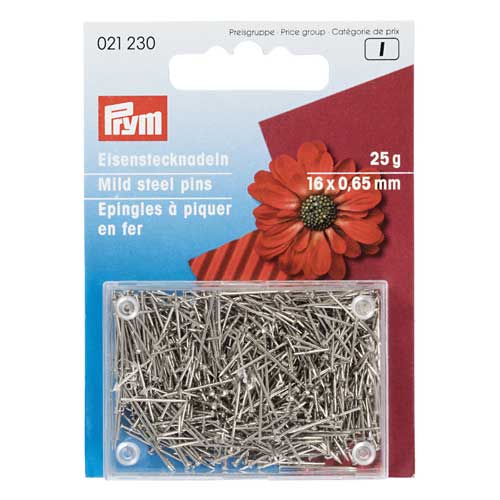 021230 - Straight Pins mild steel silver col 0.65 x 16 mm